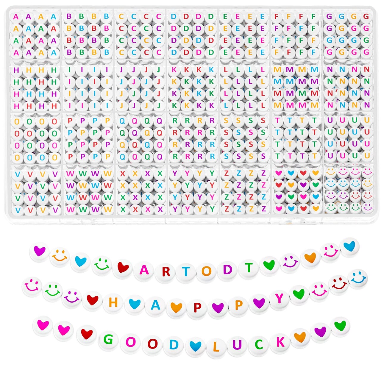 ARTDOT 1400 Pieces Letter Beads for Bracelets, 28 Pattern Styles and 6 Font  Colors of Alphabet Beads, Colorful Smiley Face Beads, Heart Beads for  Jewelry Making